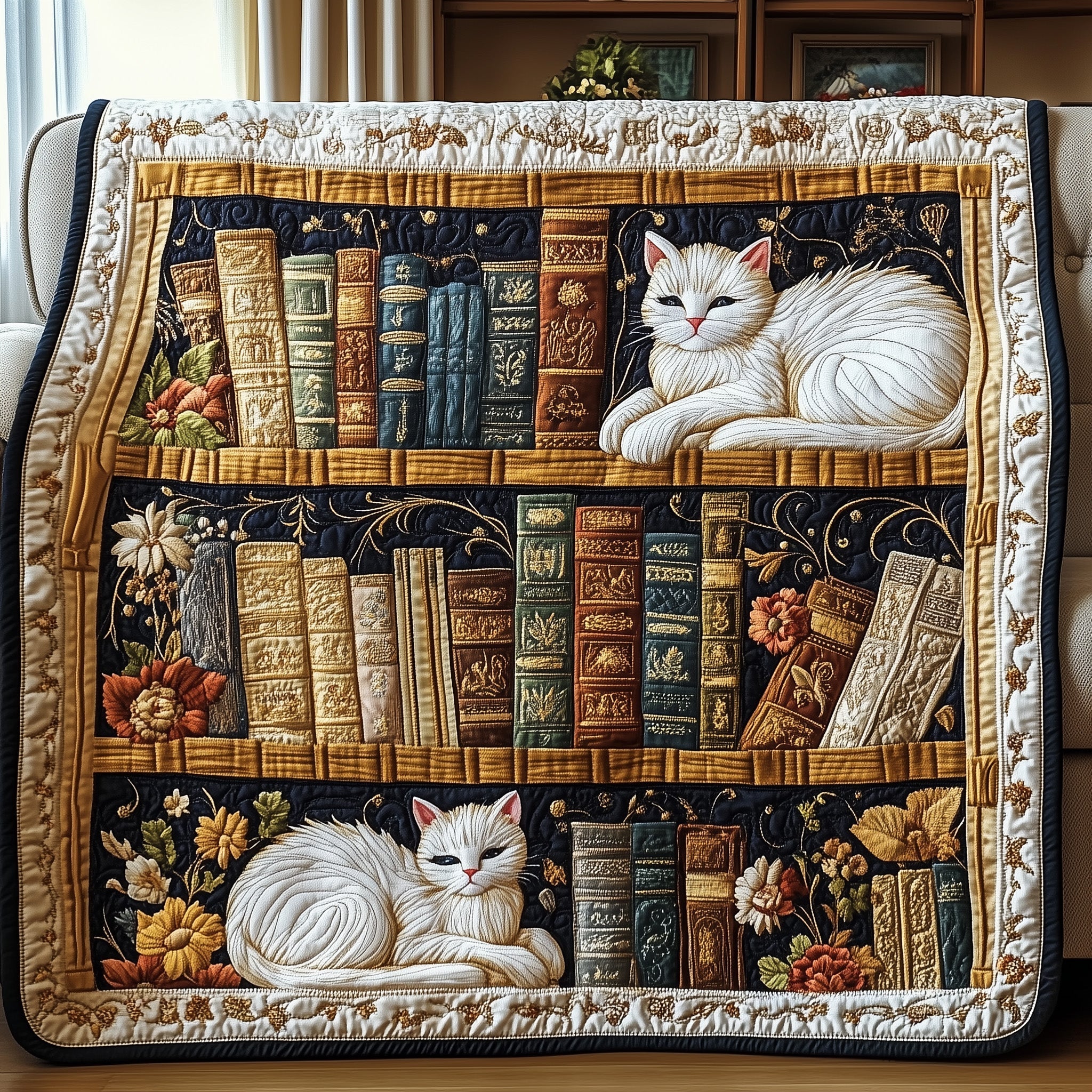 Cozy Catnap Quilted Blanket Merchandise Throw BlanketCat Mom Gifts