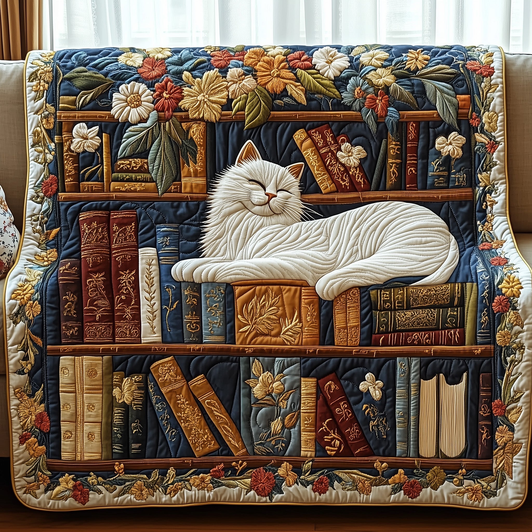 Cozy Catnap Quilted Blanket Merchandise Throw BlanketCat Themed Gifts For Her