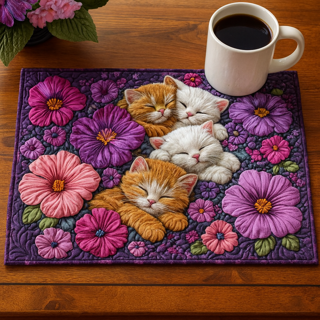 Cozy Catnap Quilted Placemat Christmas Kitchen Decor Cat Friendly Christmas Decorations