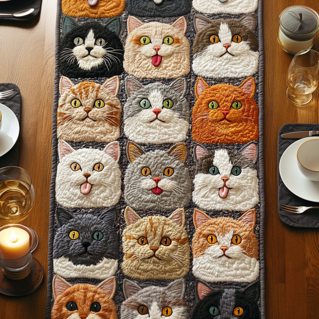 Cozy Cats Quilted Table Runner Dining Room Table Decor Cat Presents For Cat Lovers