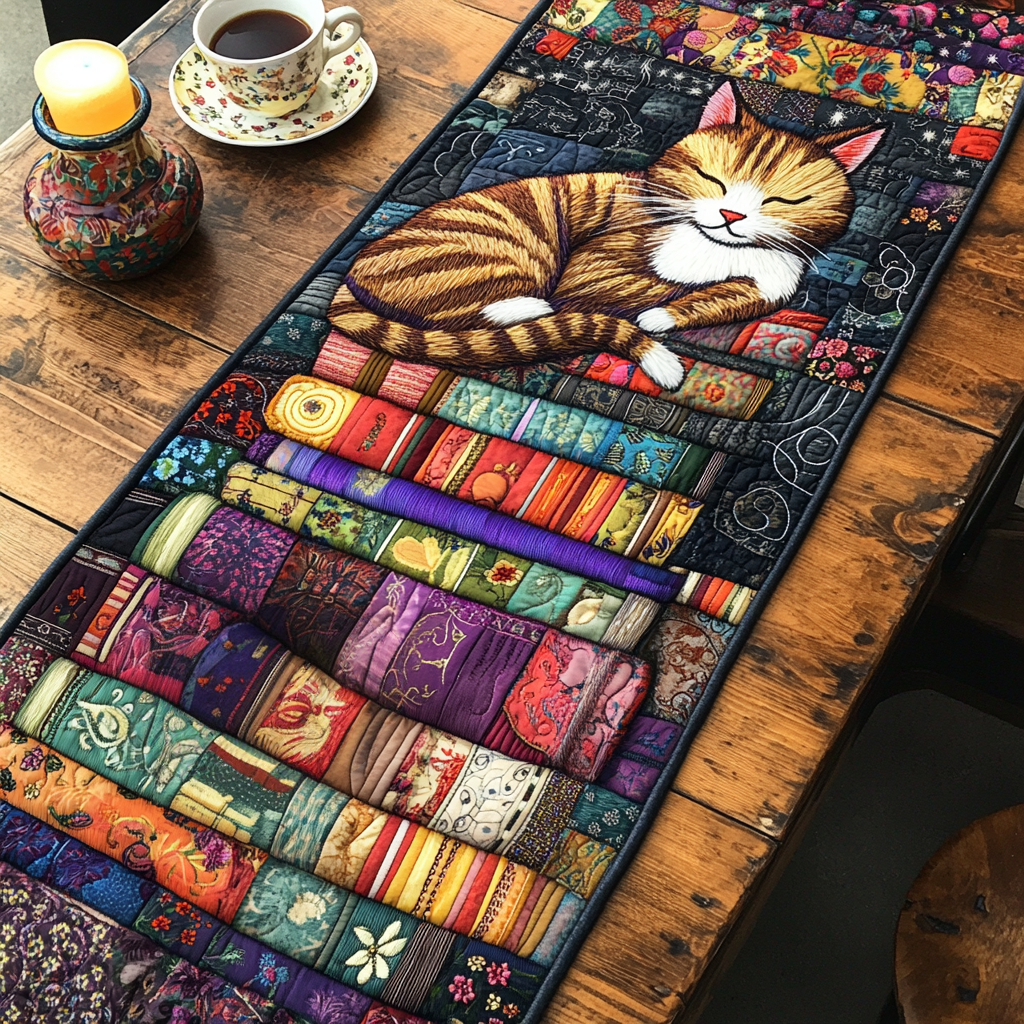 Cozy Cats Quilted Table Runner Kitchen Table Decor Gifts For Cat Owners