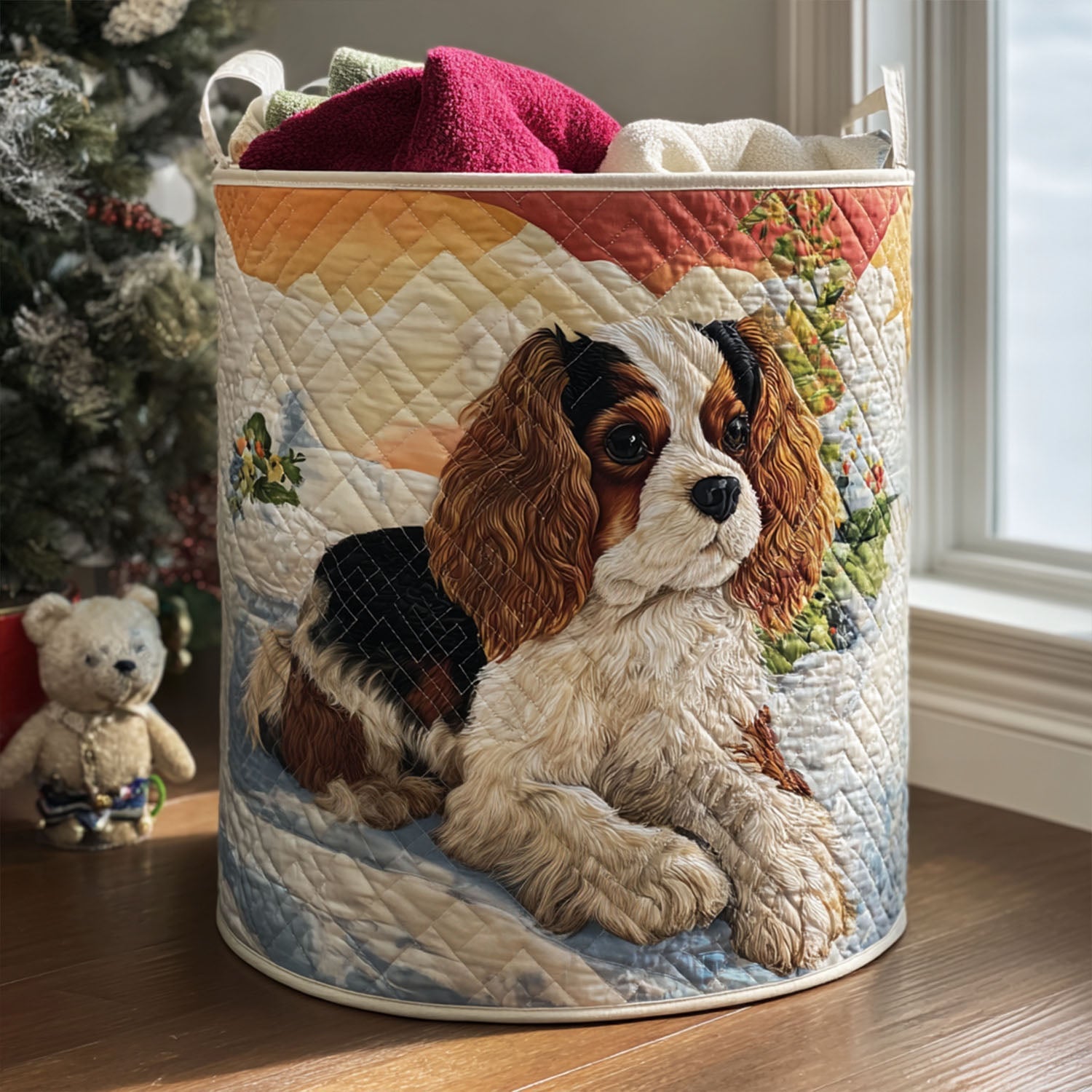 Cozy Cavalier Quilted Laundry Basket Merch For Home And Bedroom
