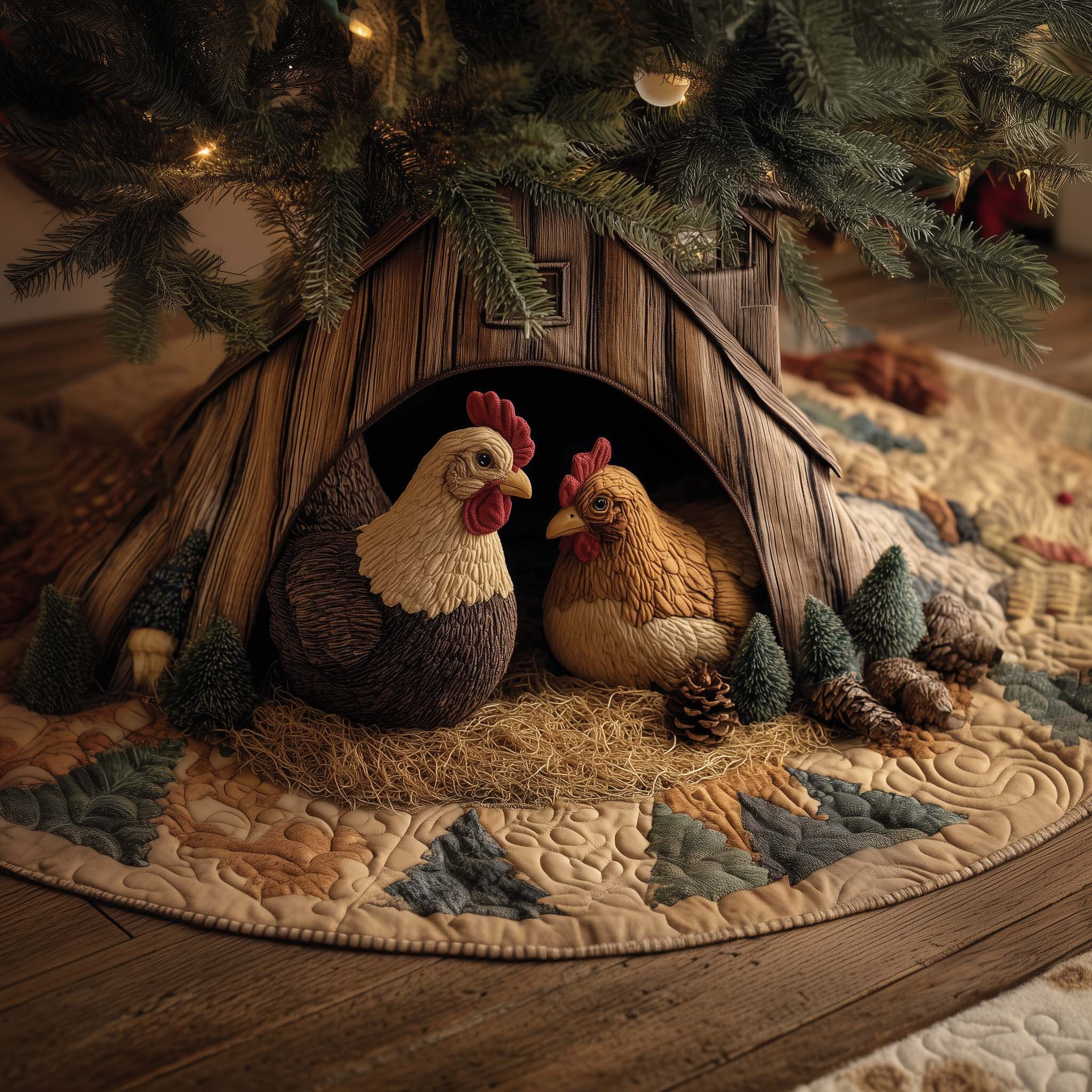 Cozy Chicken Quilted Tree Skirt Christmas Tree Skirt Chicken Lover Xmas Gifts