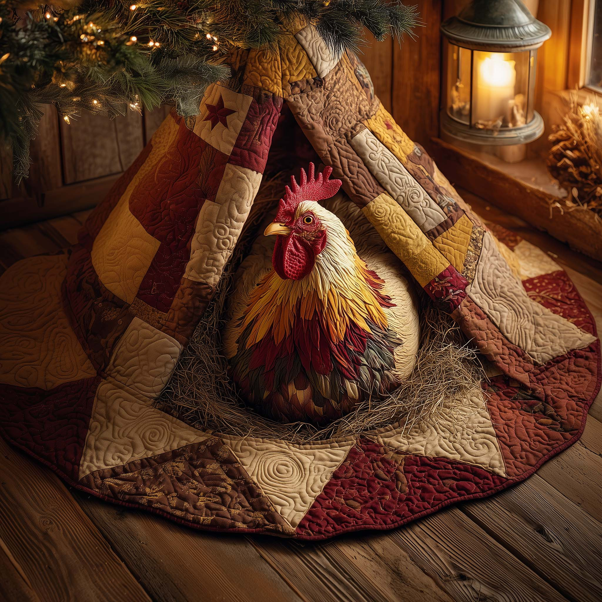Cozy Chicken Quilted Tree Skirt Christmas Tree Skirt Chicken Lover Xmas Present