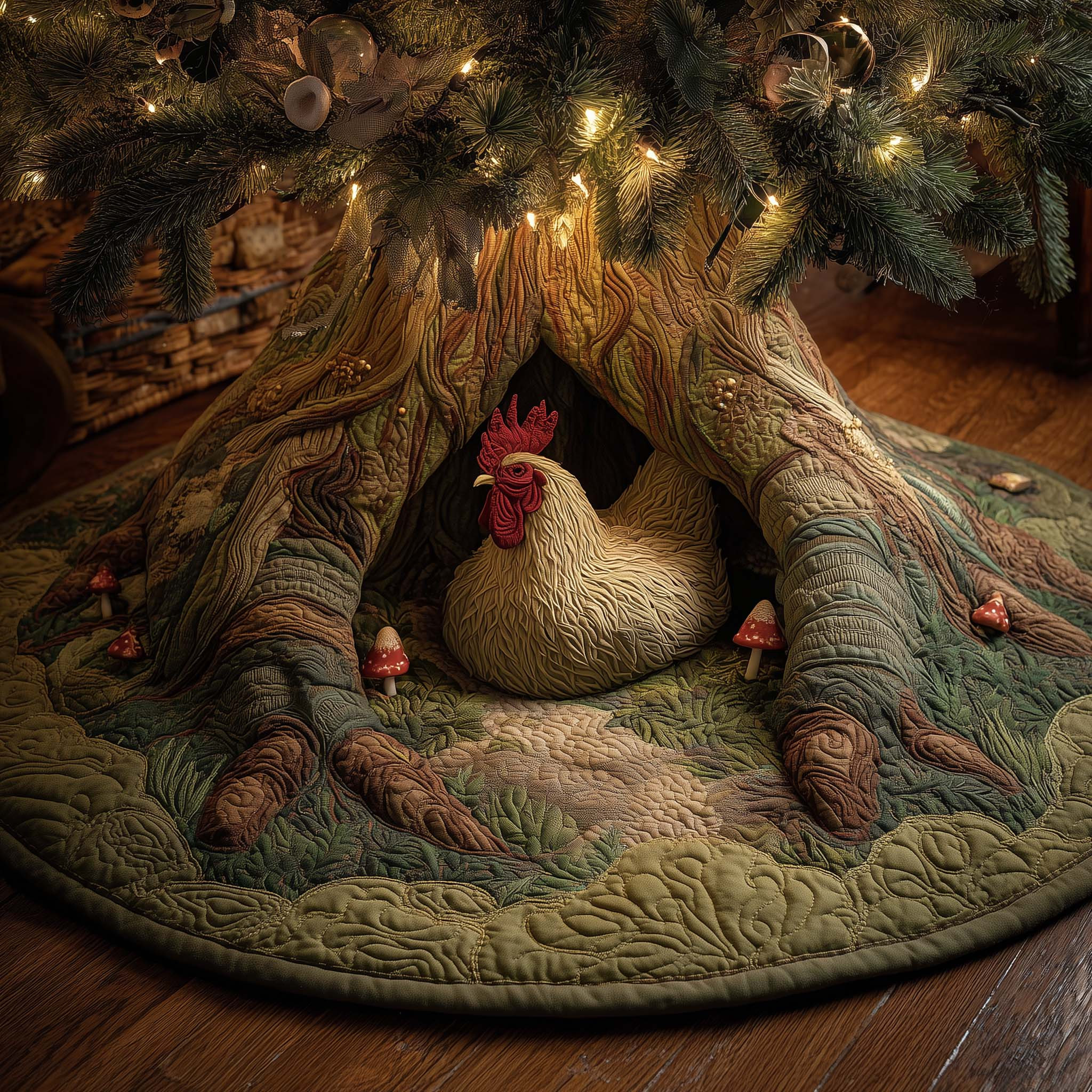 Cozy Chicken Quilted Tree Skirt Christmas Tree Skirt Chicken Owner Christmas Presents
