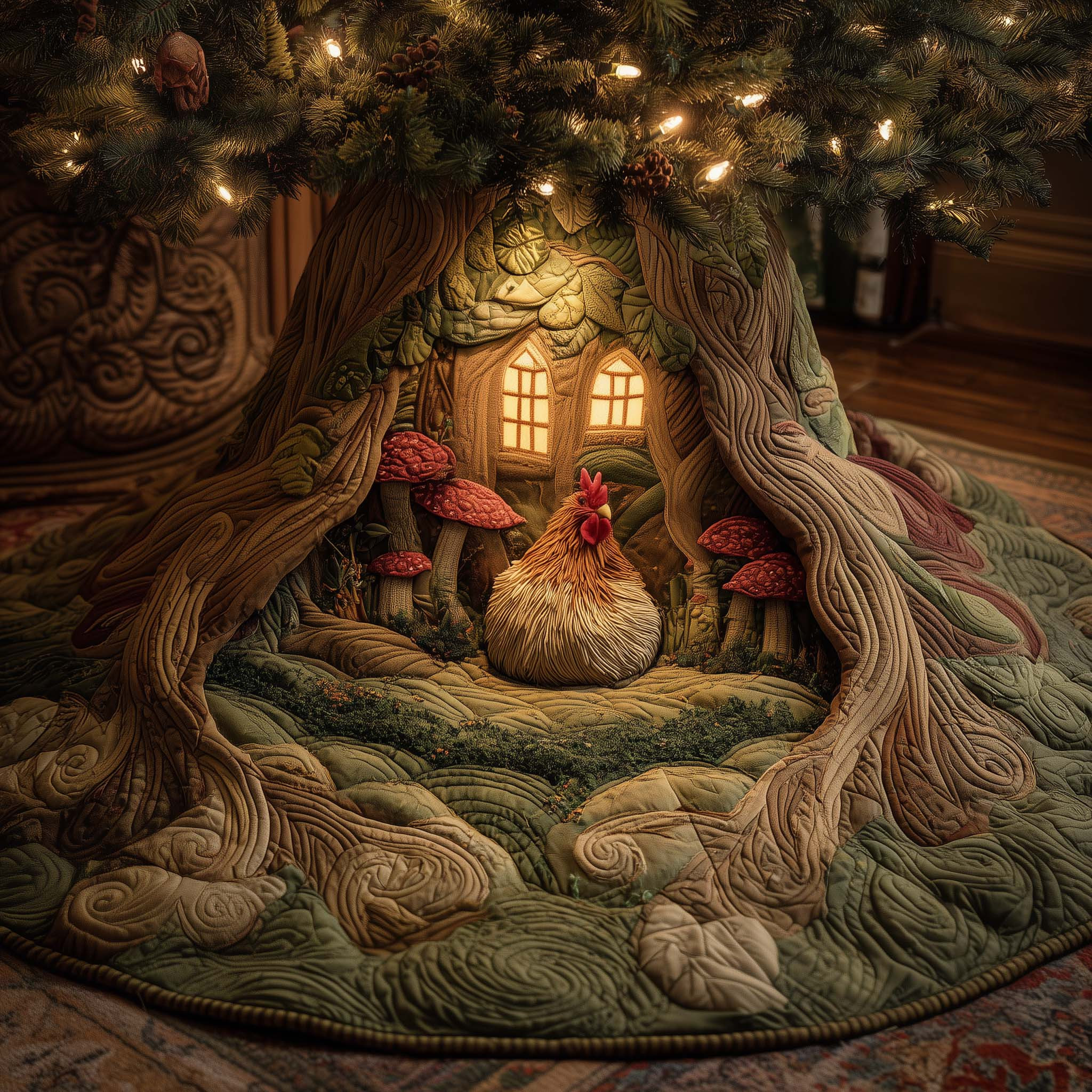 Cozy Chicken Quilted Tree Skirt Christmas Tree Skirt Christmas Gifts For Chicken Lovers