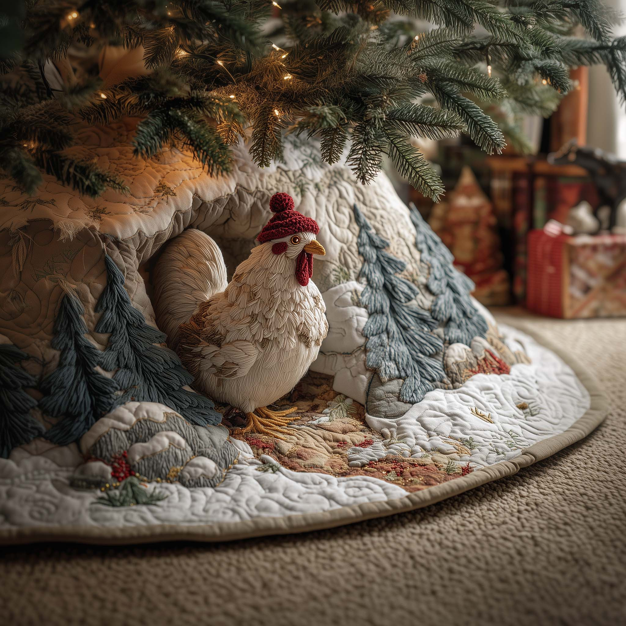 Cozy Chicken Quilted Tree Skirt Christmas Tree Skirt Christmas Presents For Chicken Lover