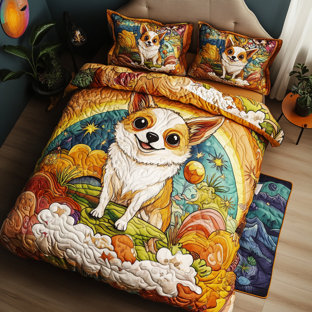 Cozy Chihuahua Quilted Bedding Set Soft and Cozy Bedding Set for Comfortable Sleep