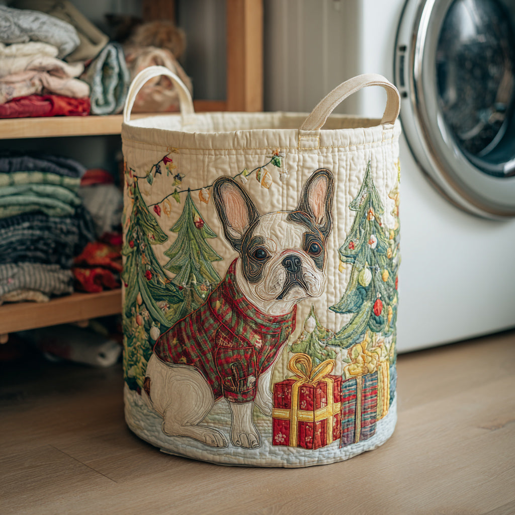 Cozy Christmas Bulldog Quilted Laundry Basket Halloween Merch Gift