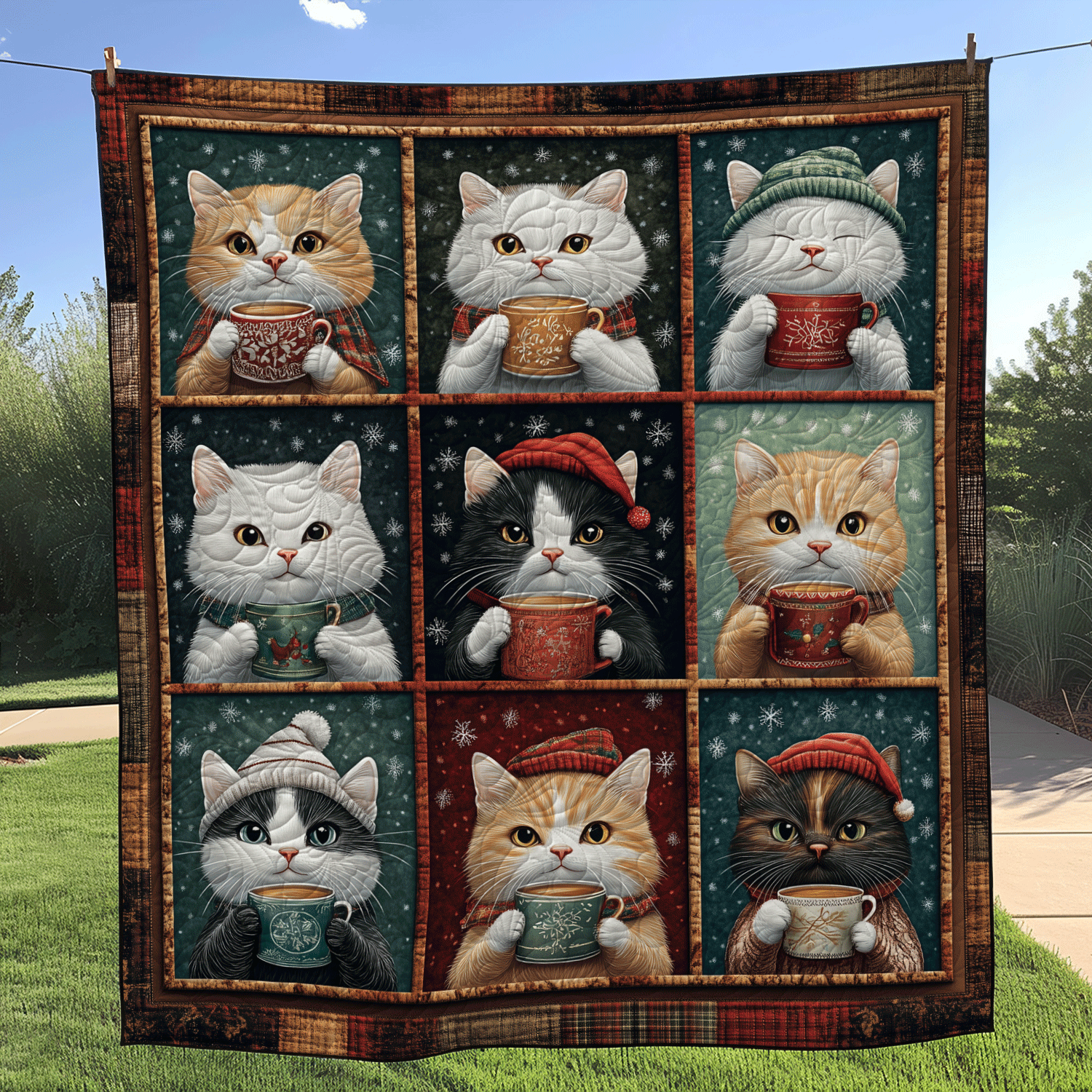 Cozy Christmas Cats Quilted Blanket Christmas Presents For Cat Lovers