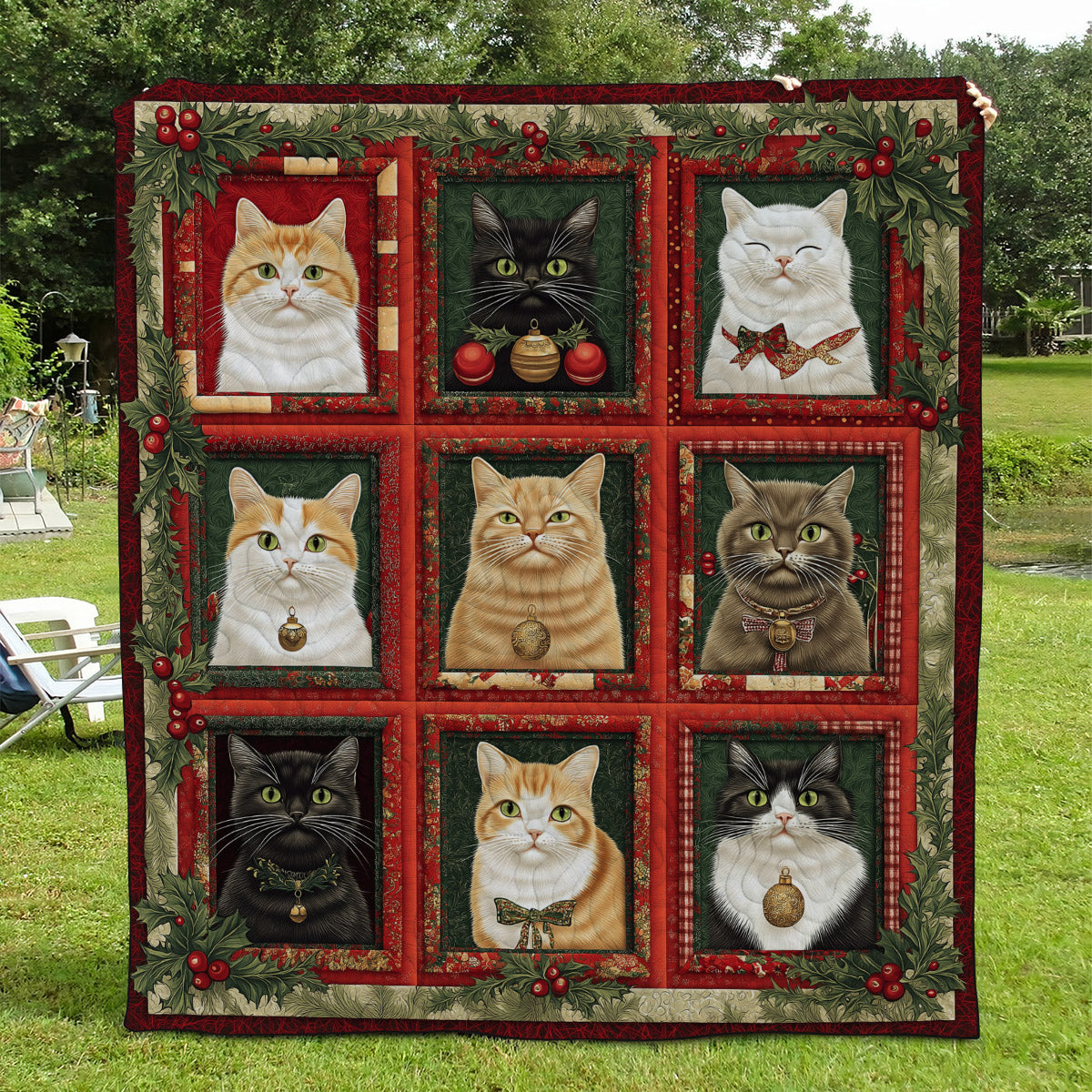 Cozy Christmas Cats Quilted Blanket Christmas Presents For Cat Lovers