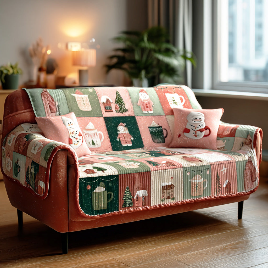 Cozy Christmas Cheer Quilted Sofa Cover Winter Living Room Decor Best Friend Presents