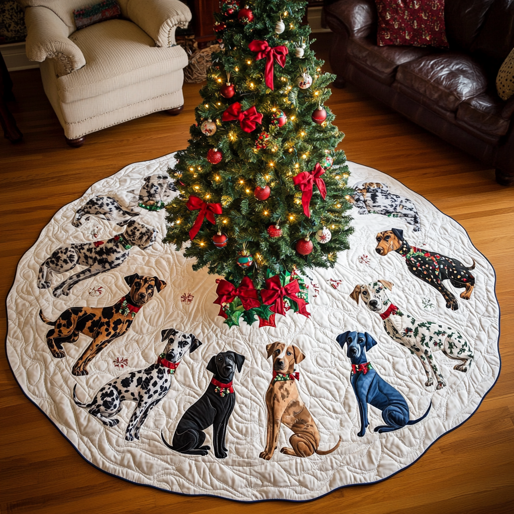Cozy Christmas Dane Christmas Quilted Tree Skirt Holiday Tree Base Decoration Family Holiday Gathering Decor