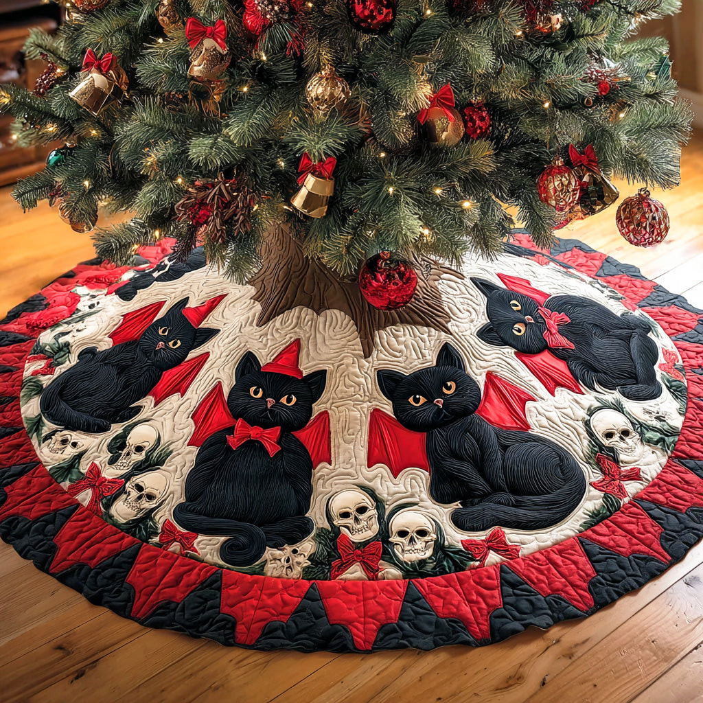 Cozy Christmas Feline Christmas Quilted Tree Skirt Holiday Decor Cat Owner Xmas Presents
