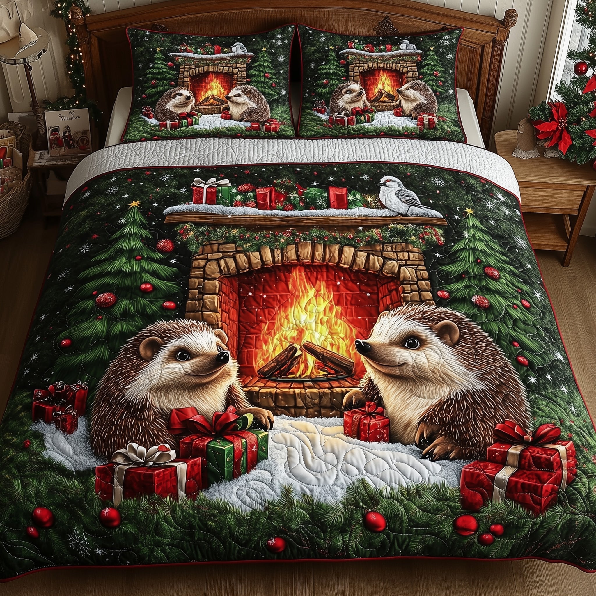 Cozy Christmas Fireplace Duvet Cover Set Everyday Merch Choice