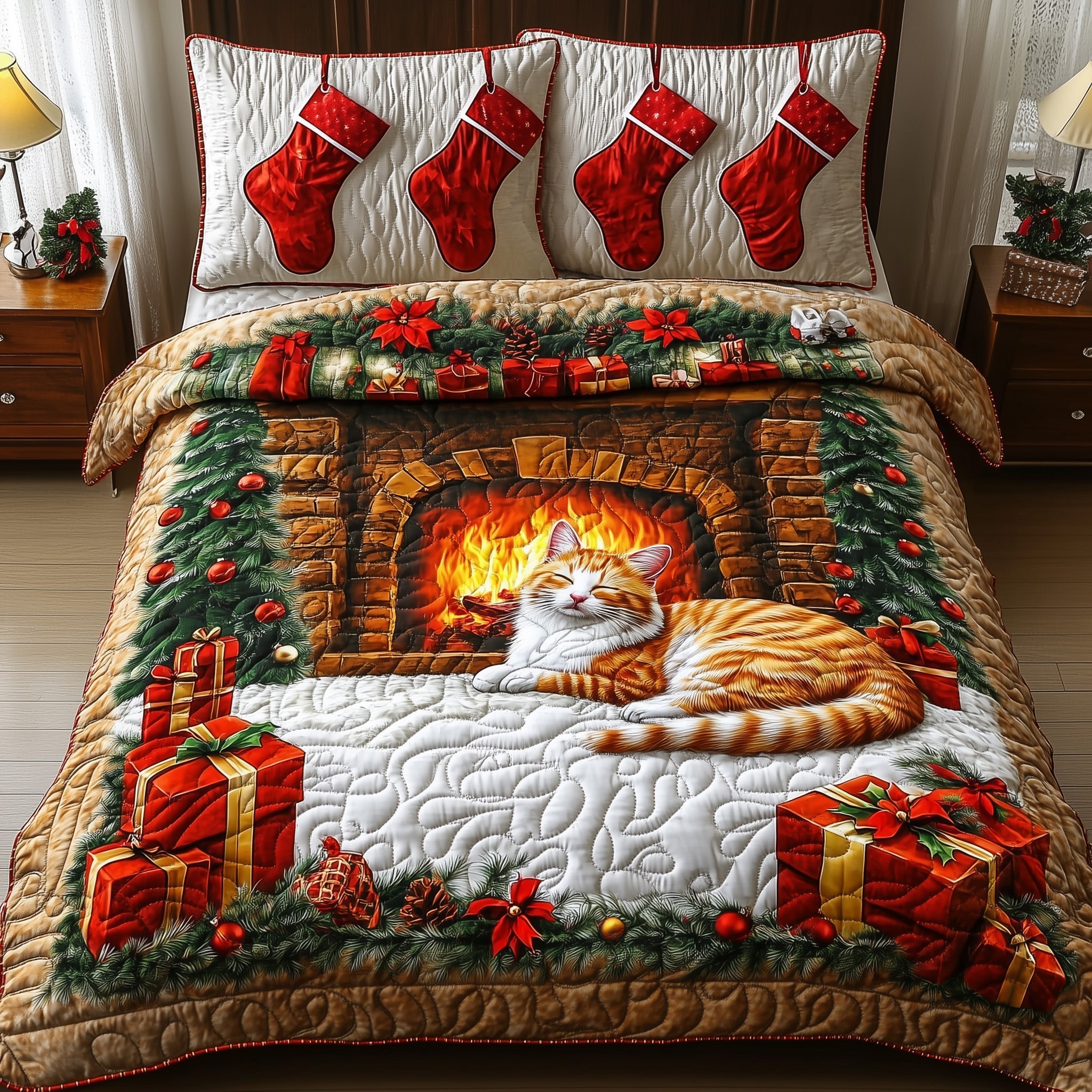 Cozy Christmas Fireplace Duvet Cover Set Spring Merch Pick