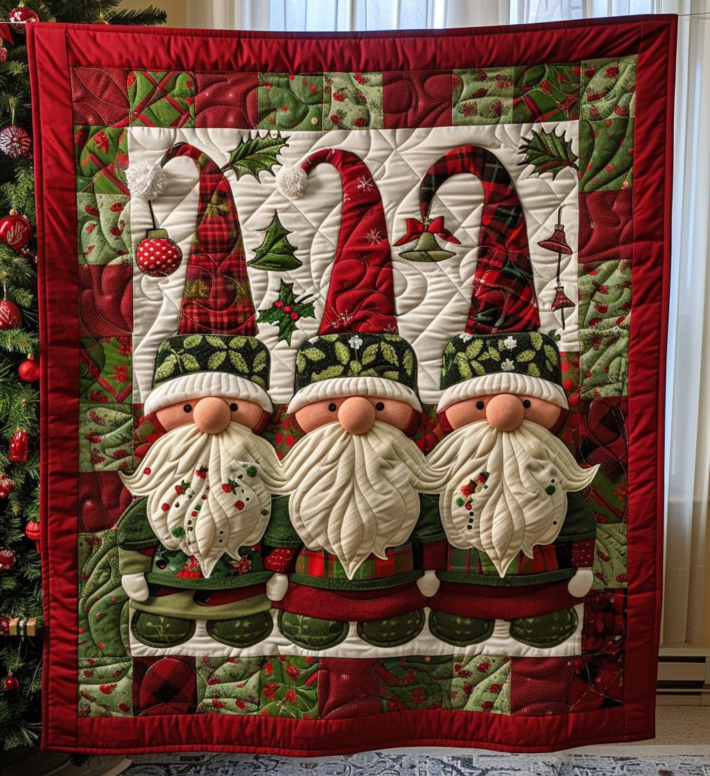 Cozy Christmas Gnomes Quilted Blanket Christmas Gifts For Grandparents
