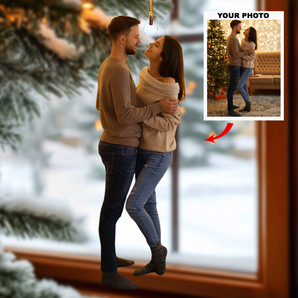 Cozy Christmas Personalized Photo Mica Ornament Gift For Couple