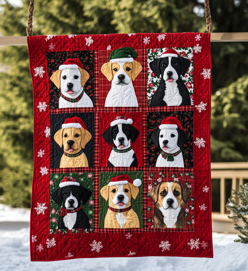 Cozy Christmas Puppies Quilted Blanket Christmas Presents For Dog Lovers