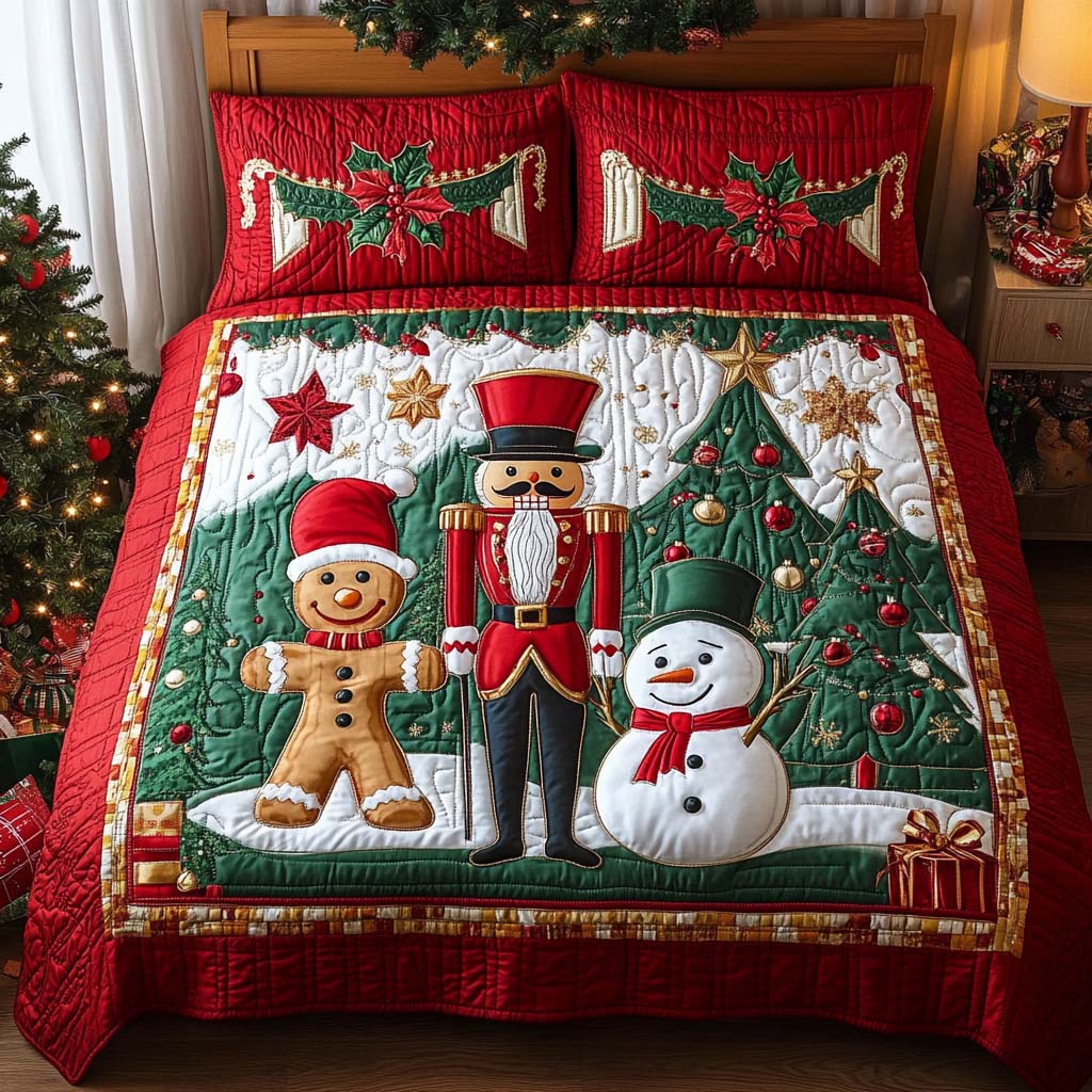 Cozy Christmas Retreat Quilted Bedding Set Queen Size Comforter Perfect Holiday Gift For Dad