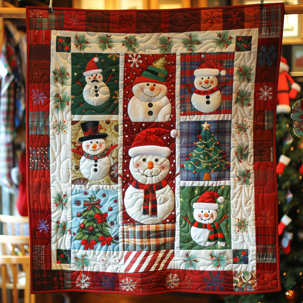 Cozy Christmas Snowman Quilted Blanket Best Christmas Gifts For Women