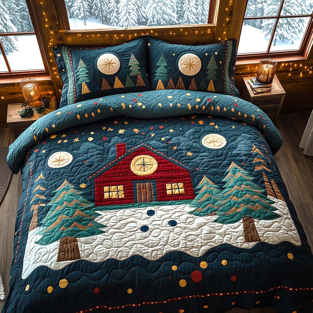 Cozy Christmas Town Quilted Bedding Set Bedspread Set Christian Gifts For Couples