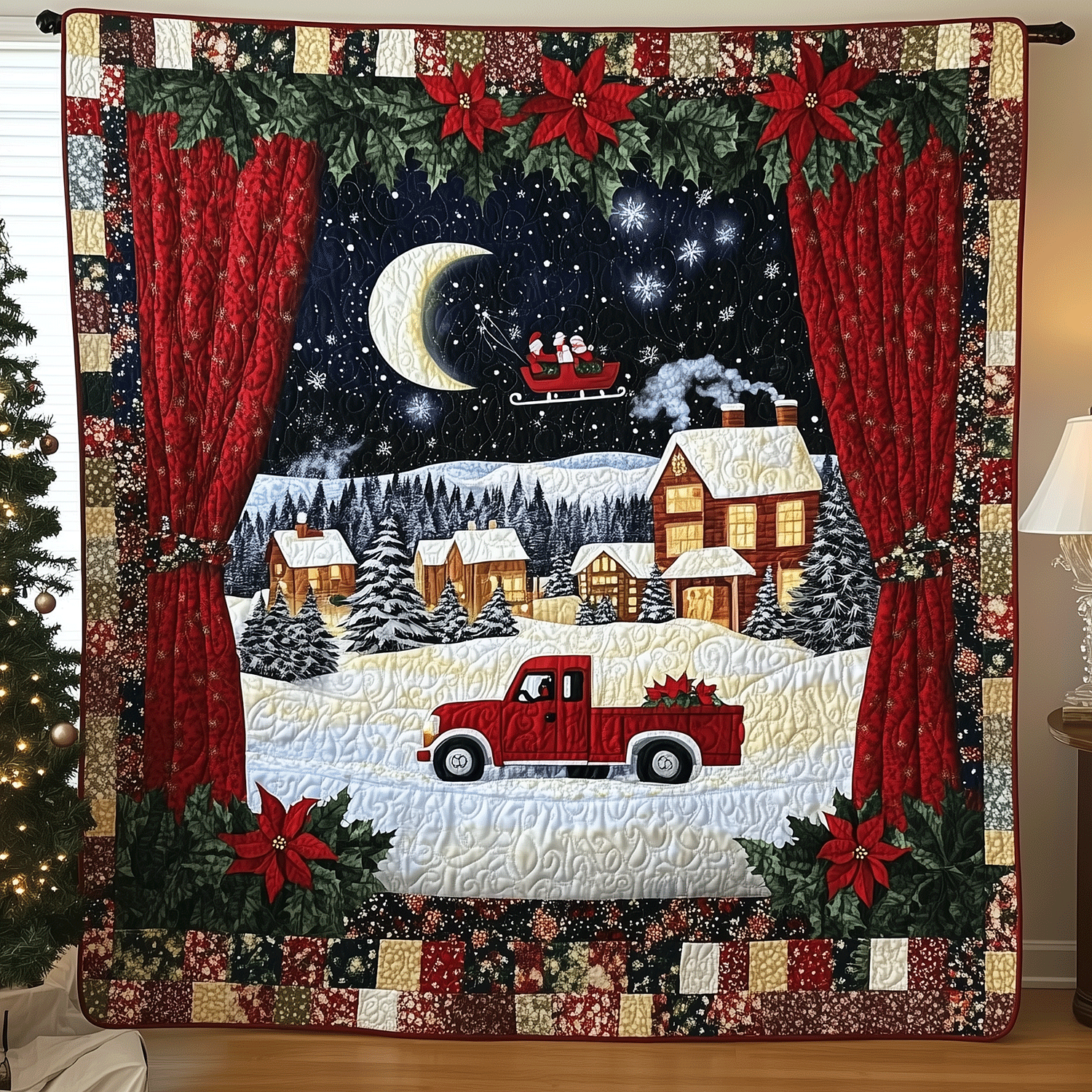 Cozy Christmas Village Quilted Blanket Cute Christmas Blankets
