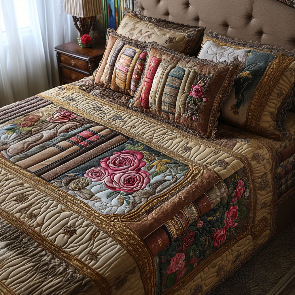 Cozy Classics Quilted Bedding Set Cute Bedroom Decor Book Lover Gifts For Girlfriend