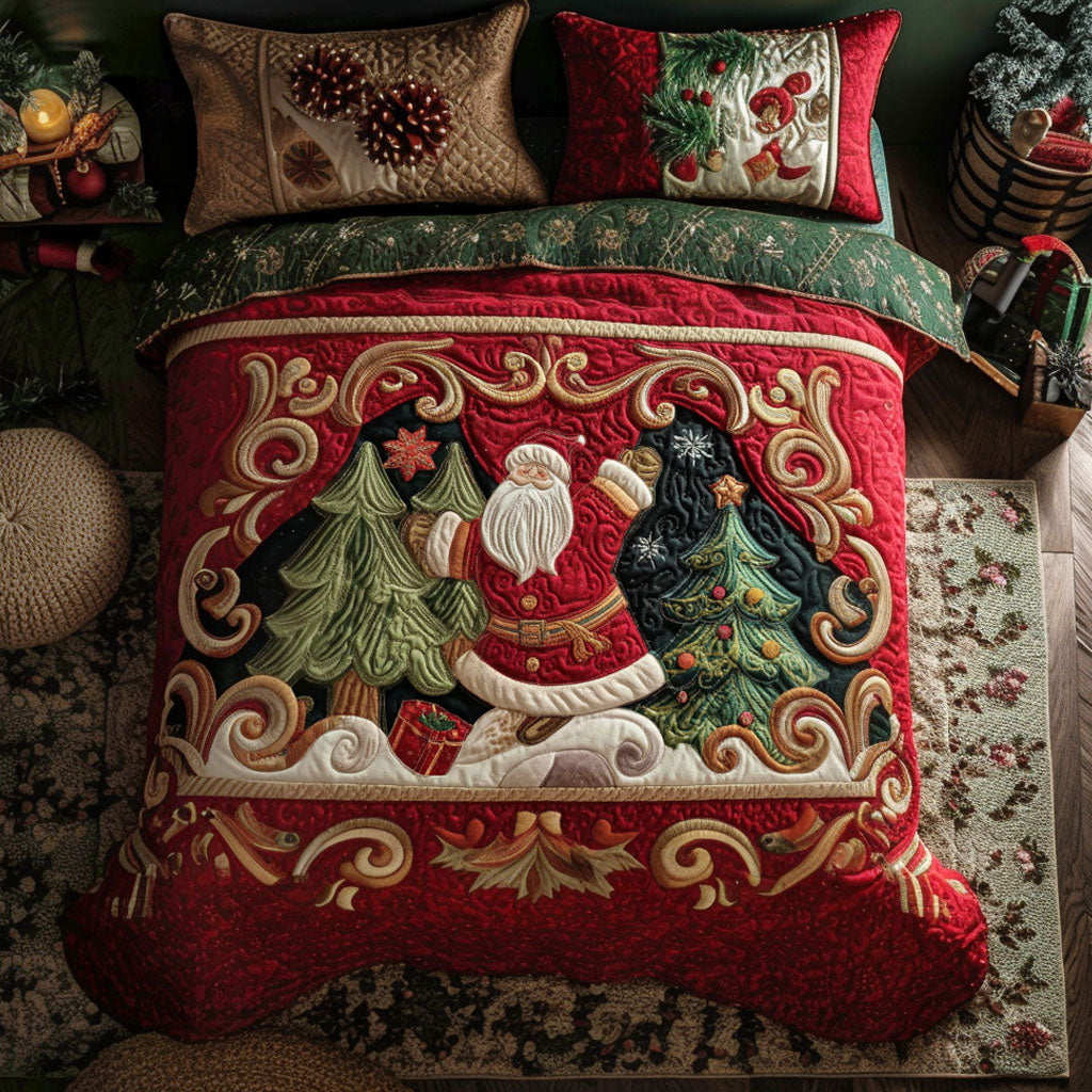 Cozy Claus Quilted Bedding Set Holiday Duvet Cover Set Christmas Gift Ideas 2025