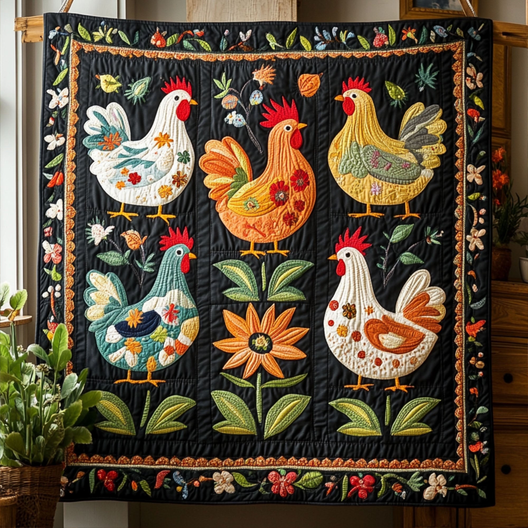 Cozy Cluck Quilted Blanket Cute Bedroom Decor Chicken Christmas Gifts