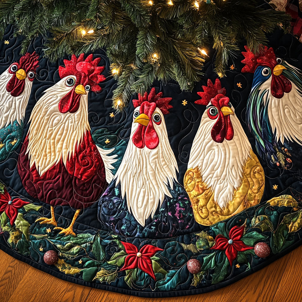 Cozy Cluckers Quilted Christmas Tree Skirt Warm And Cozy Holiday Decor