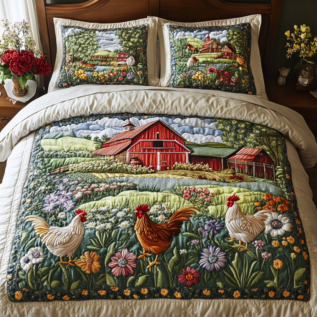 Cozy Coop Quilted Bedding Set Cute Room Decor Christmas Presents For Chicken Lovers