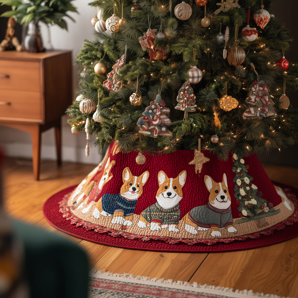Cozy Corgi Crew Christmas Quilted Tree Skirt Xmas Indoor Decorations Corgi Owner Gifts