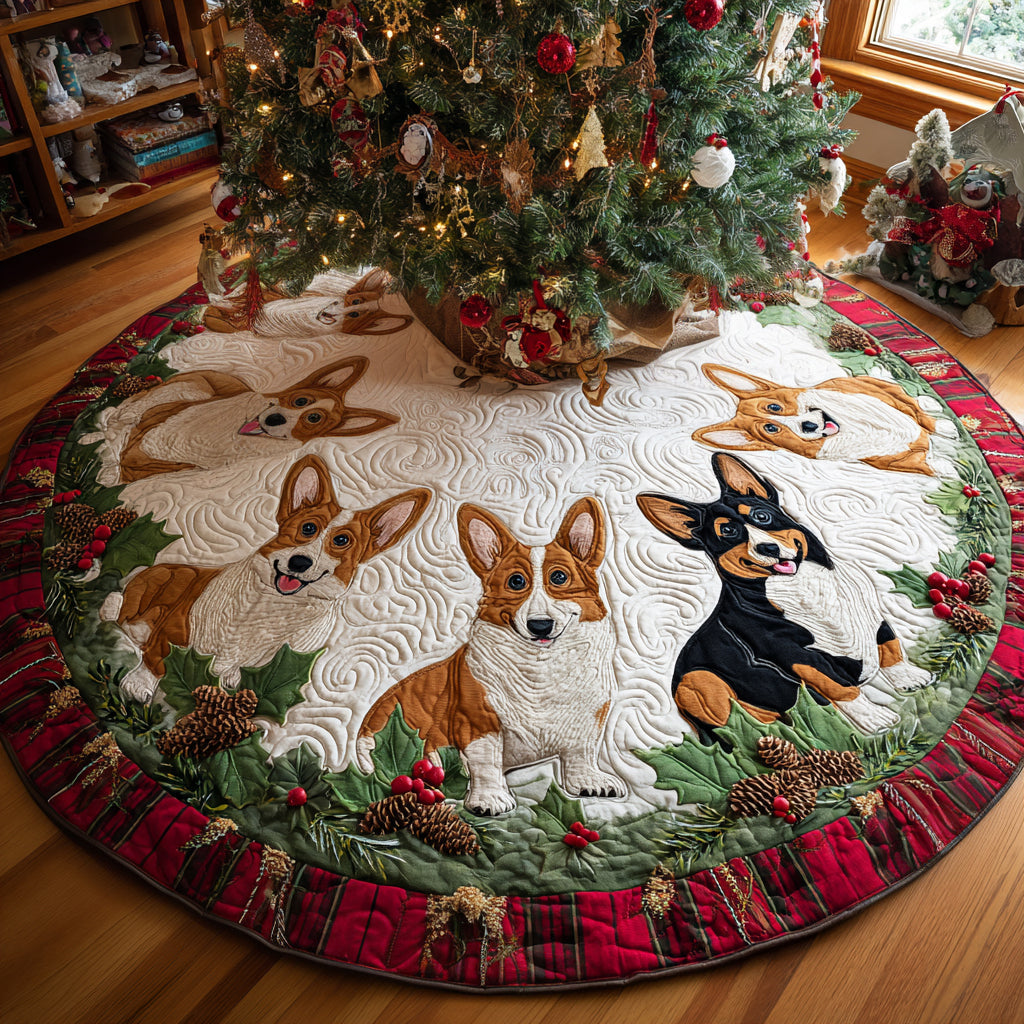 Cozy Corgi Holiday Quilted Christmas Tree Skirt Xmas Tree Decor Dog Owners Themed Gifts