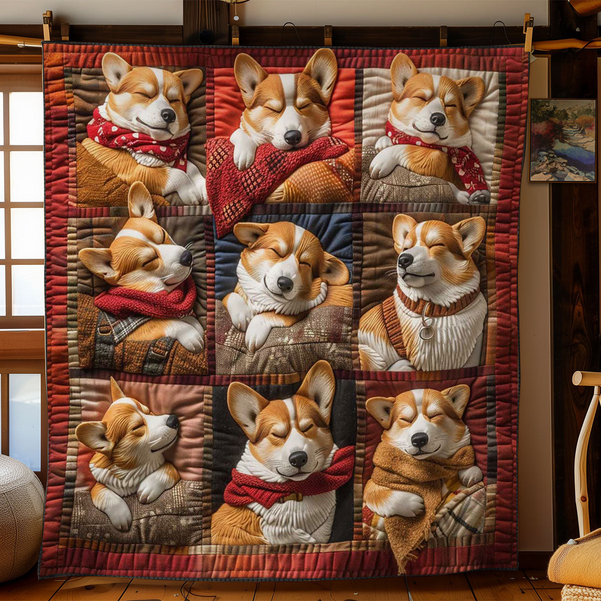 Cozy Corgi Quilt Premium Quilt Blanket Gift for Family Gatherings