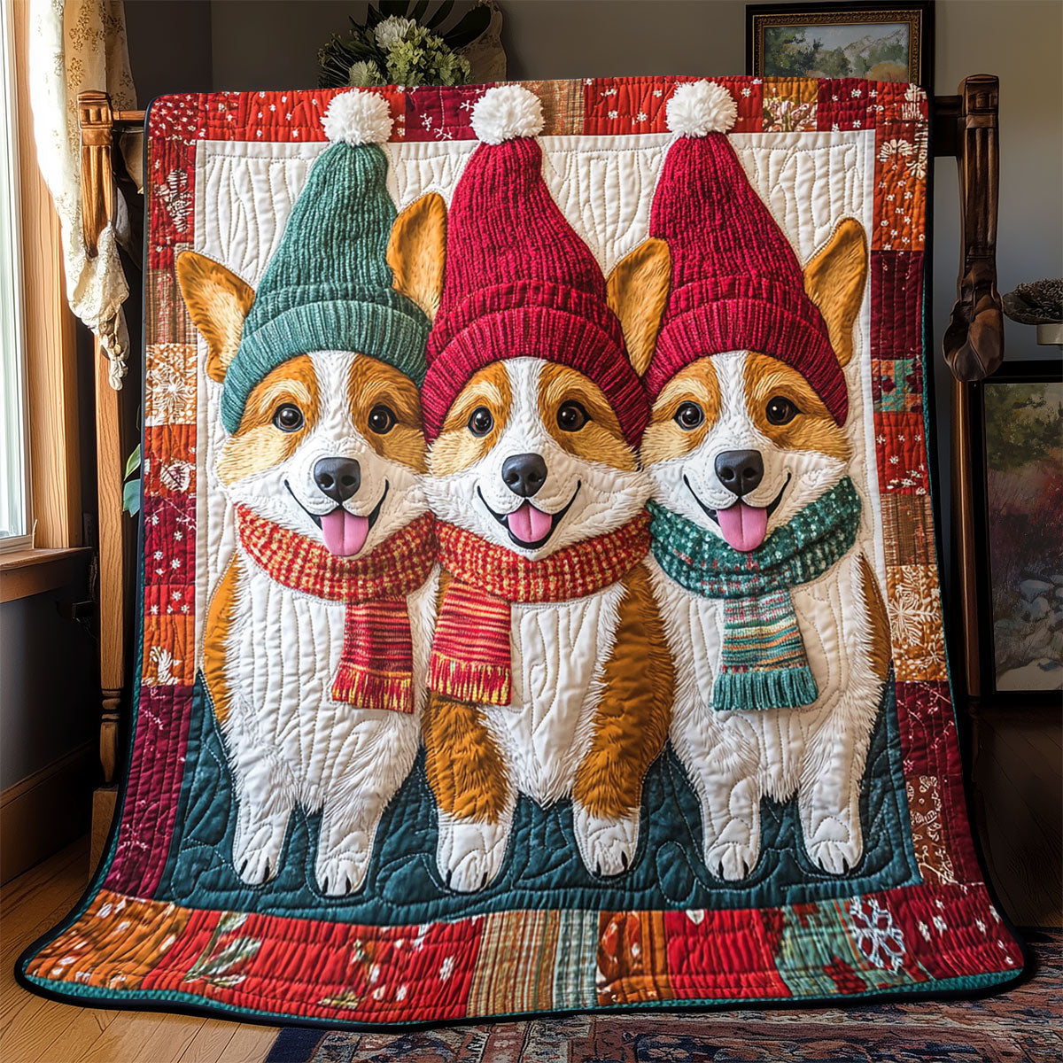 Cozy Corgis Quilt Blanket Queen Size Blanket Xmas Presents For Daughter In Law