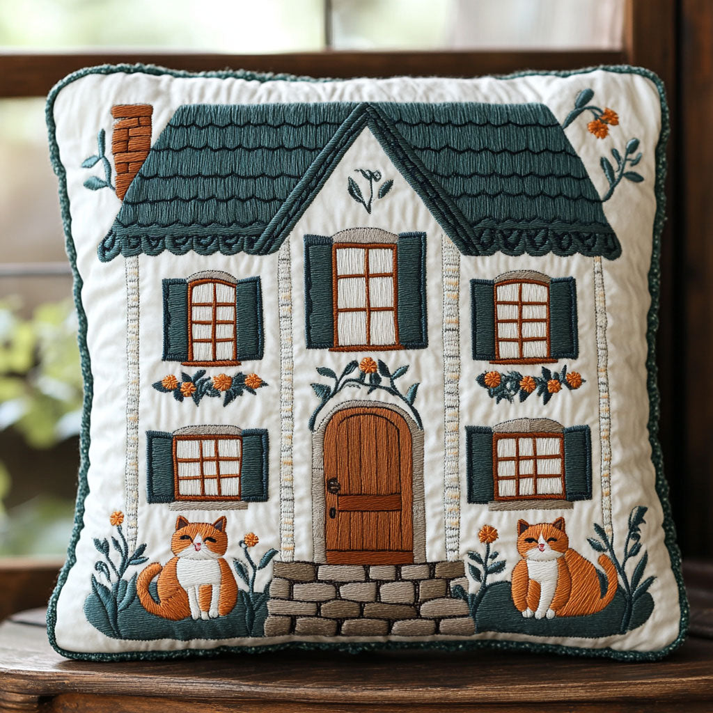 Cozy Cottage Cat Quilt Pillow Case Personalized Pillow Cover Gift for Couples