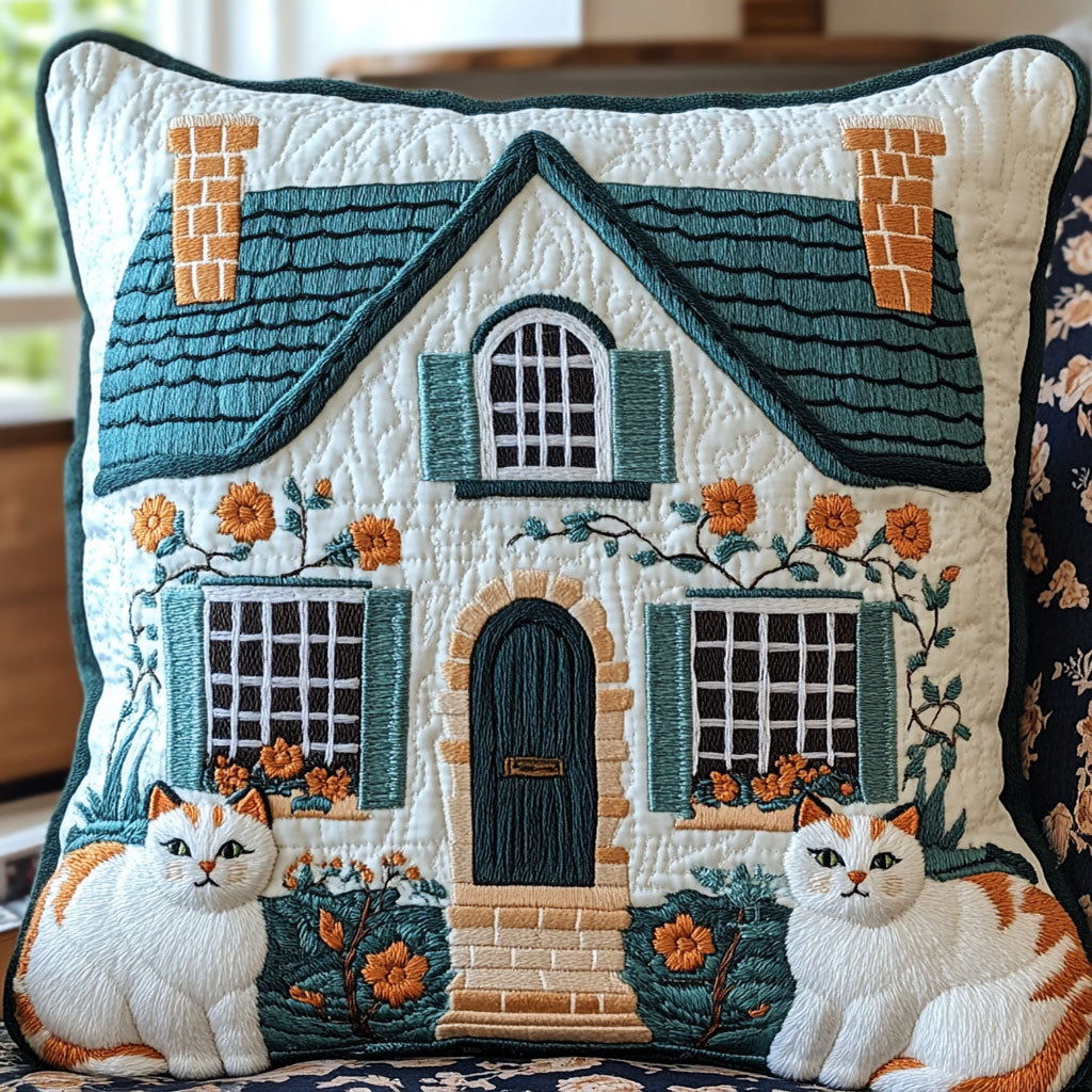 Cozy Cottage Cat Quilt Pillow Case Soft and Comfortable Pillow Case for Restful Sleep
