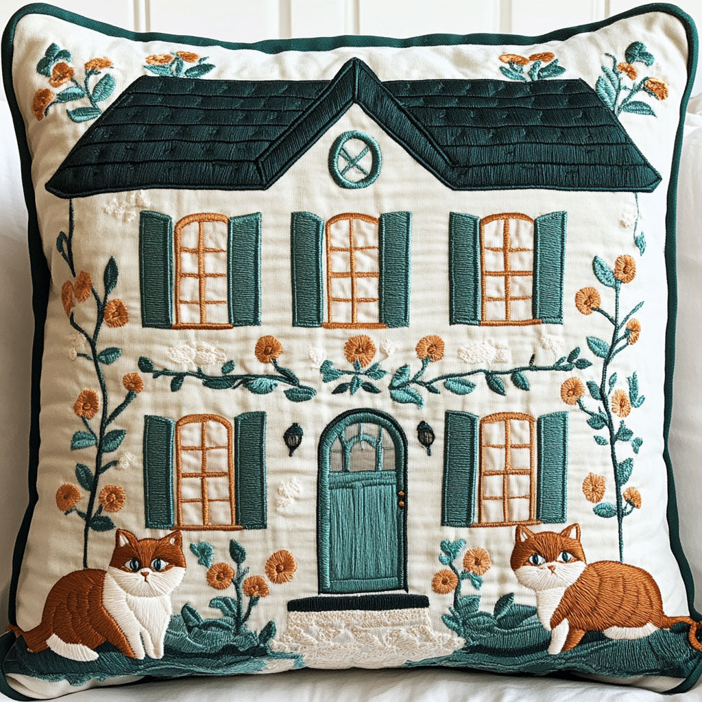 Cozy Cottage Cat Quilted Pillow Case Modern Throw Pillows Christmas Presents For Cat Lovers