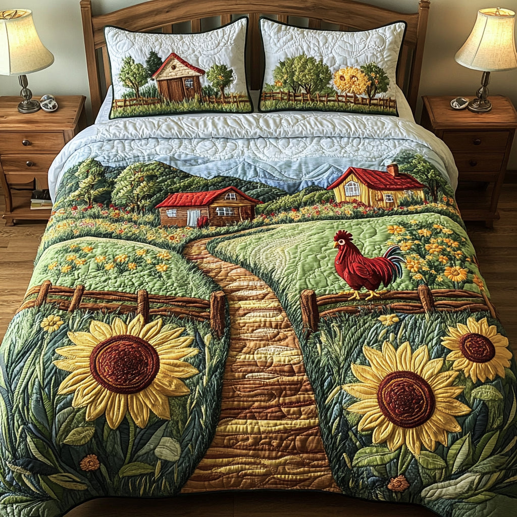 Cozy Countryside Quilted Bedding Set Bedroom Decorations Gifts For People Who Love Chickens