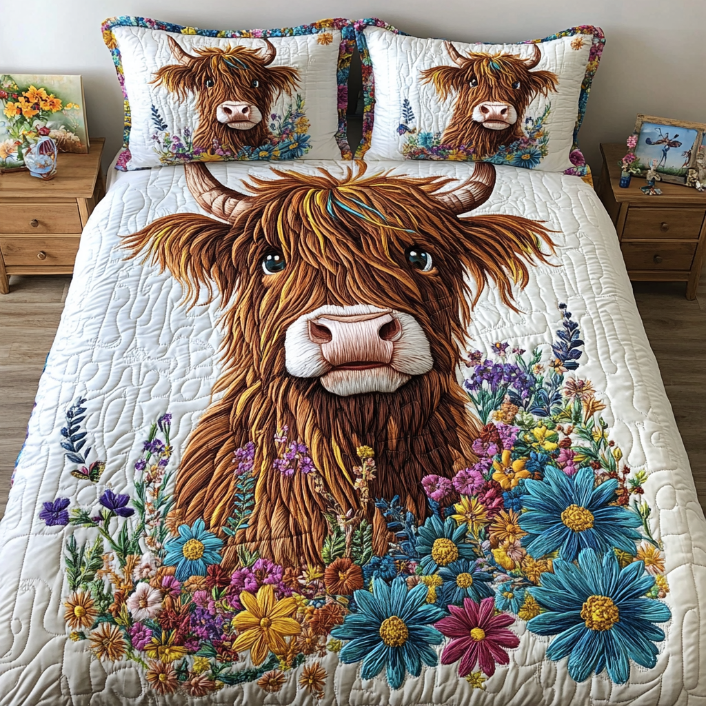 Cozy Cow Quilted Bedding Set Cozy Bedroom Decor Highland Cow Presents