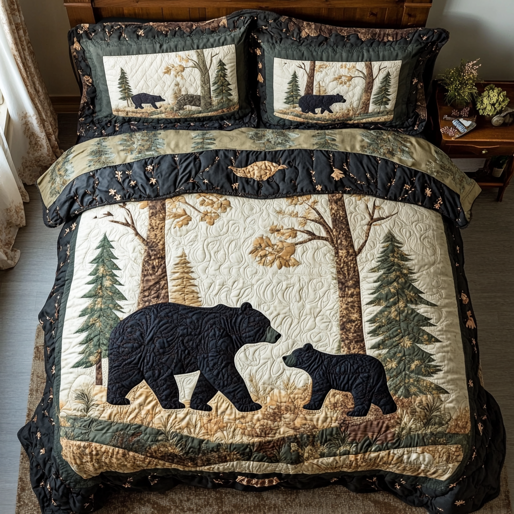 Cozy Cubs Quilted Bedding Set Duvet Cover Bed Sheet Set Gift Ideas For Bear Lovers