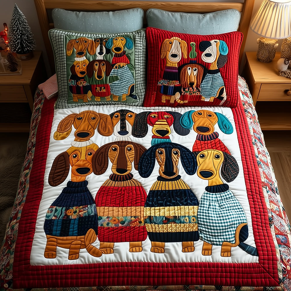Cozy Dachshund Crew Quilted Bedding Set Best Bed Sheet Set Dachshund Present Ideas