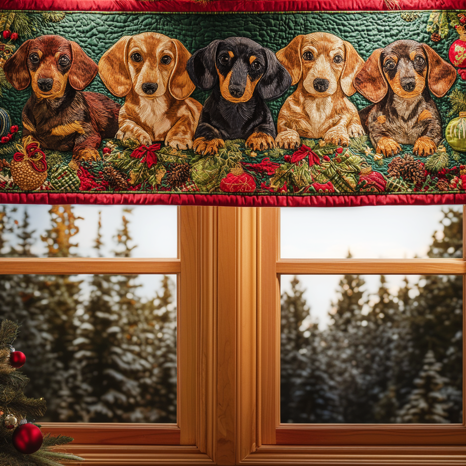 Cozy Dachshund Eve Quilted Valance Dog Quilted Window Valance Xmas Unique Gift for Dog Lovers