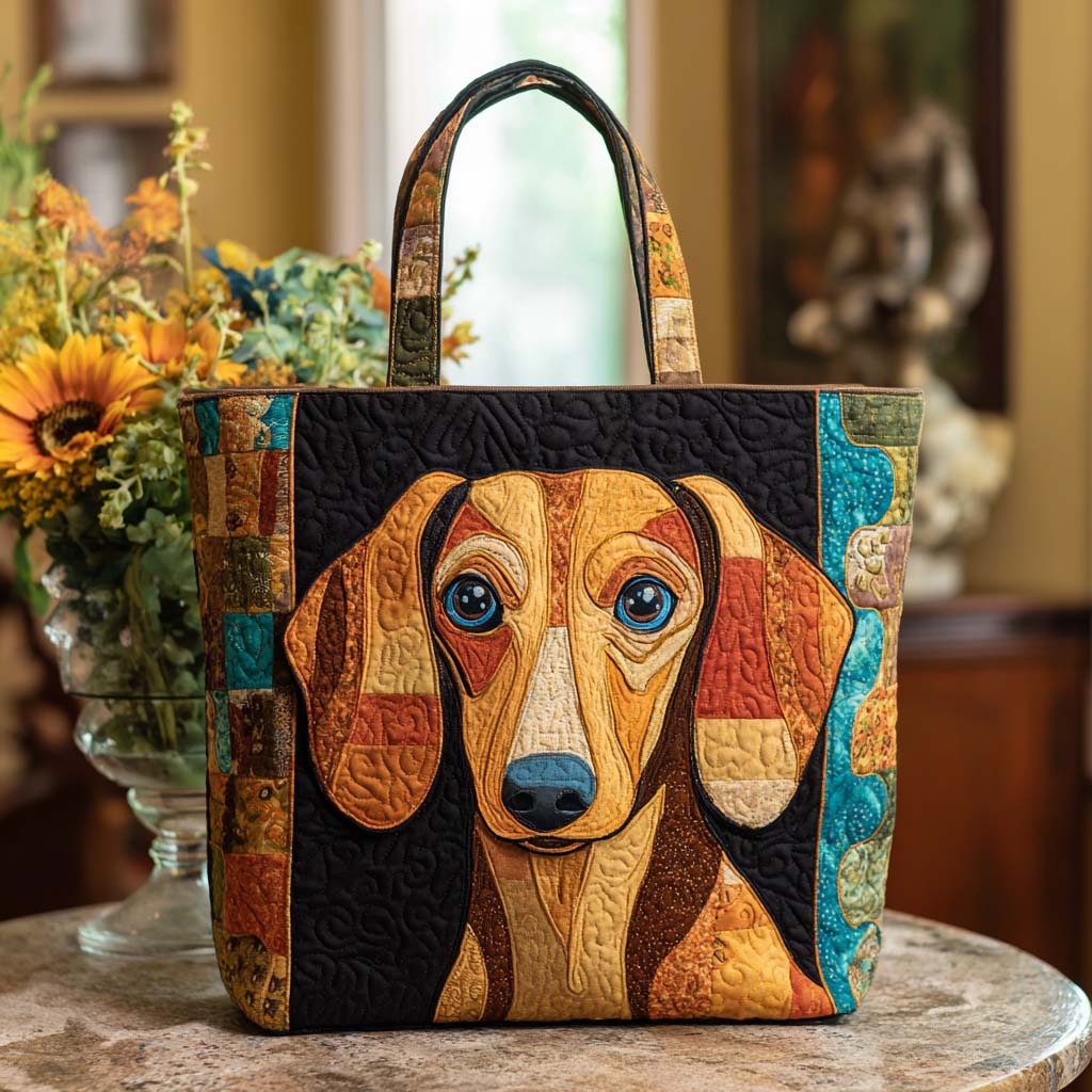 Cozy Dachshund Quilted Tote Bag Funny Dog Owner Presents