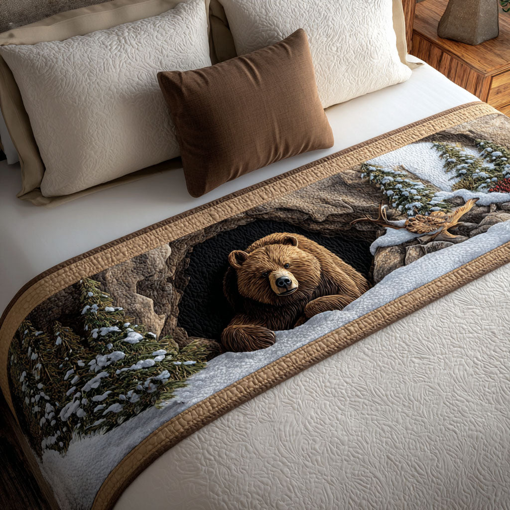 Cozy Den Bear Quilted Bed Runner Rustic Bedding Ideas Christmas Gifts For Wildlife Lovers