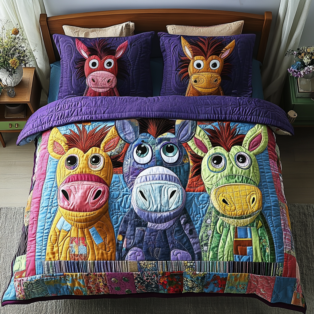 Cozy Donkeys Quilted Bedding Set Cozy Bedroom Decor Unique Donkey Gifts