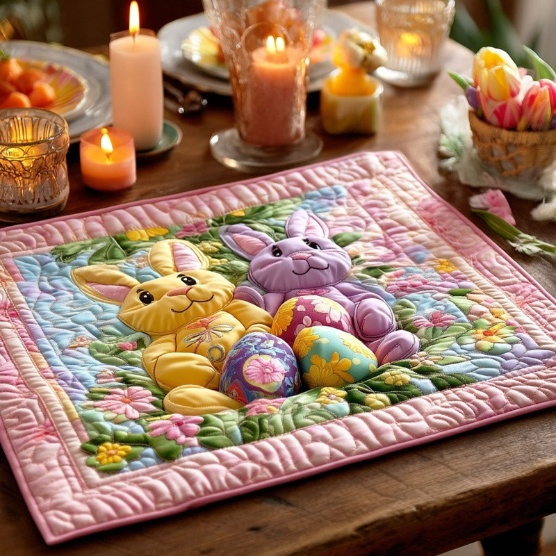 Cozy Easter Bunny Quilted Table Topper Easter Table Decor Cute Gift For Easter Lovers