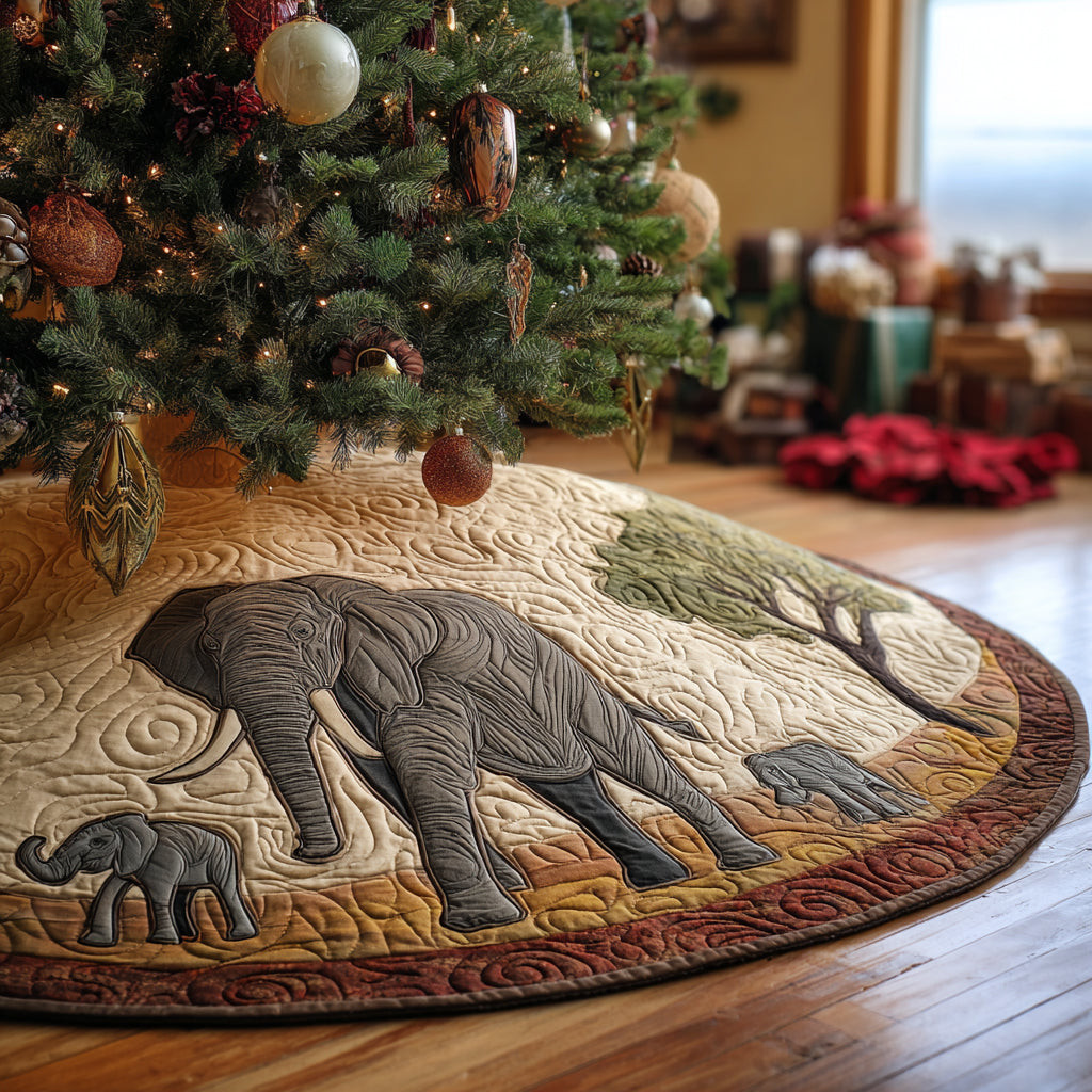 Cozy Elephant Christmas Quilted Tree Skirt Home Decor Christmas Gifts For Elephant Lovers