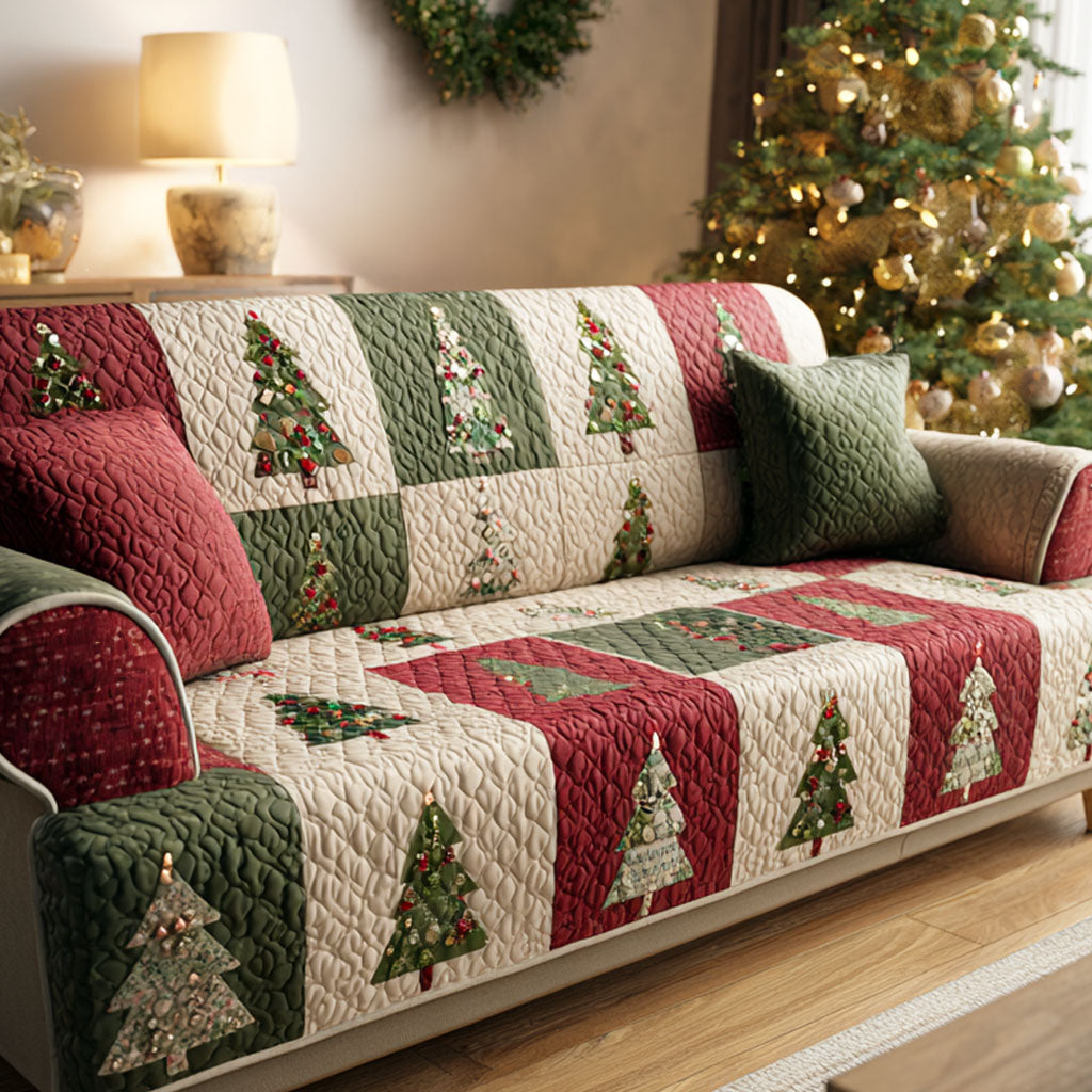 Cozy Evergreen Quilted Sofa Cover Holiday Living Room Decor Gifts For My Mother In Law